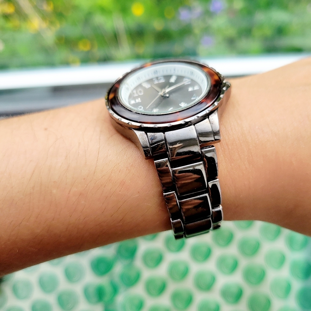 Classic Rhinestone Black Tortoise Shell Watch - image 6